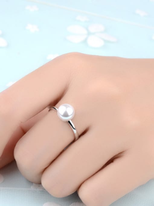 AI Fei Er Simple White Imitation Pearl Copper Ring 1