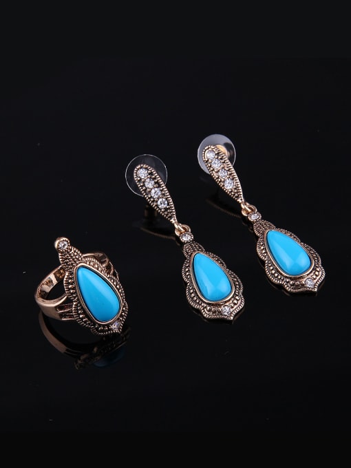 BESTIE Alloy Antique Gold Plated Fashion Water Drop shaped Artificial Stones Three Pieces Jewelry Set 2