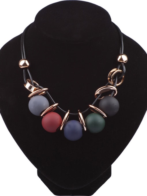 Qunqiu Fashion Colorful Resin Beads Artificial Leather Necklace 0
