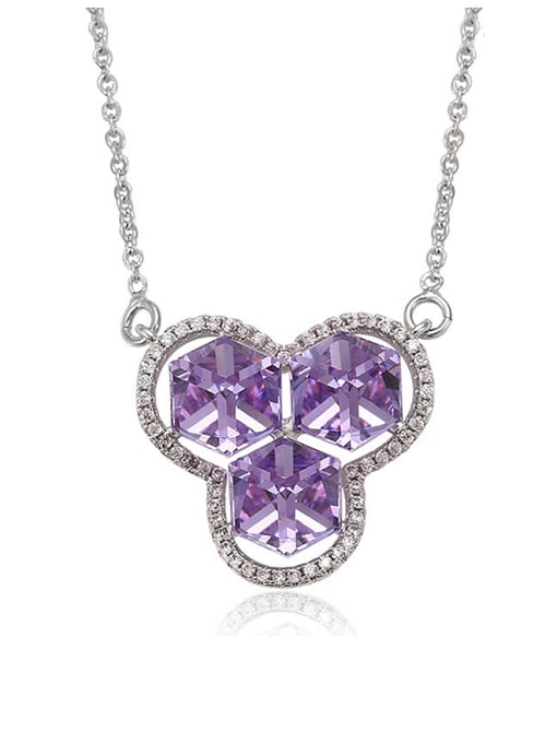 purple 2018 Copper Alloy White Gold Plated Cube Crystal Necklace