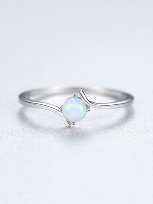 White Platinum-22D04 925 Sterling Silver With Opal Simplistic Round Band Rings