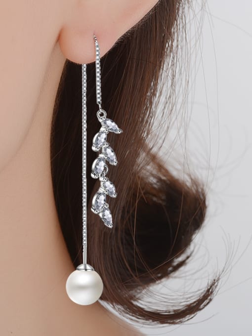 AI Fei Er Fashion Marquise Zirconias Imitation Pearl Line Earrings 1