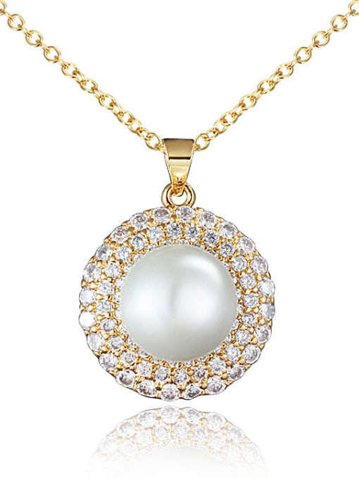 Gold Korean Style 18K Gold Plated Round Artificial Pearl Necklace