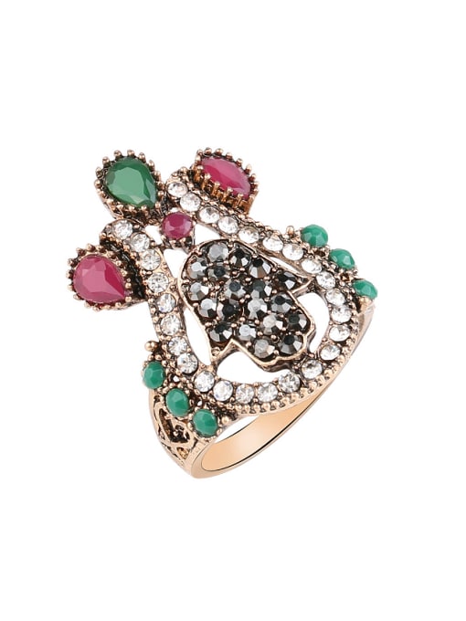Gujin Antique Gold Plated Colorful Resin stones Cubic Crystals Ring