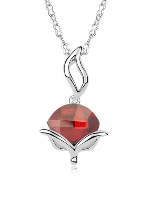 red Simple Oval austrian Crystal Fox Pendant Alloy Necklace