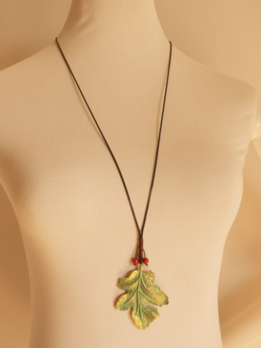 Dandelion Green Leaf Shaped Bead Necklace 1