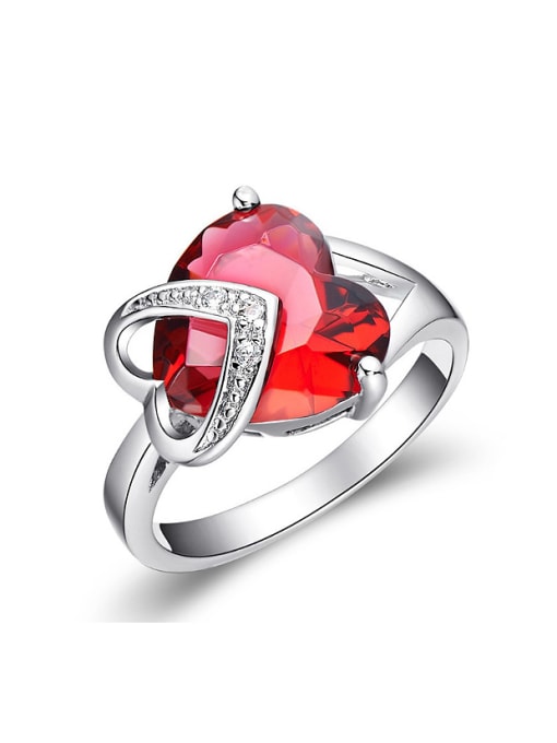 Platinum Fashion Heart Red Zircon Copper Ring