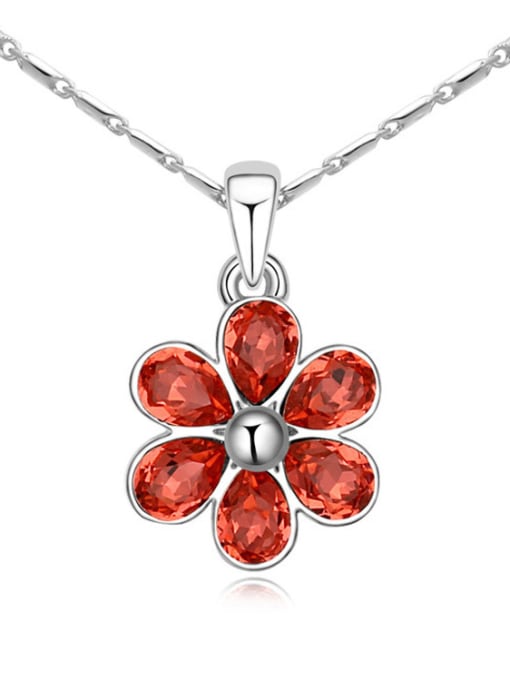 Red Simple Water Drop austrian Crystals Flower Alloy Necklace