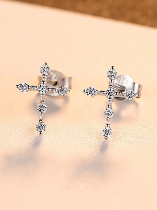 CCUI 925 Sterling Silver With Fashion Cross Stud Earrings 0