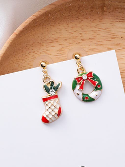 H socks circle Alloy With Rose Gold Plated Cute Santa Clausr Gift Candy Cane fashion earrings Drop Earrings