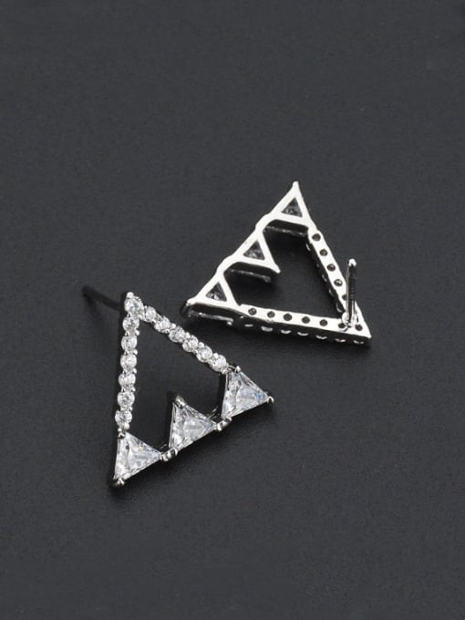 Qing Xing Sterling Silver Needle Triangular Geometry Zircon stud Earring 1