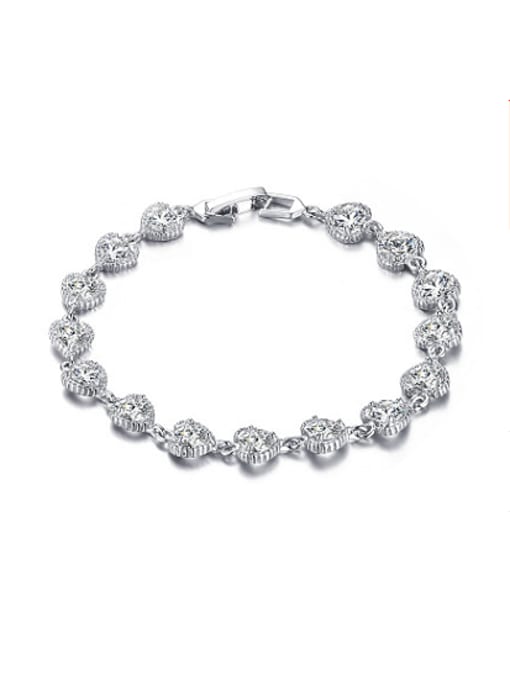 CONG Elegant Platinum Plated Heart Shaped Zircon Copper Bracelet