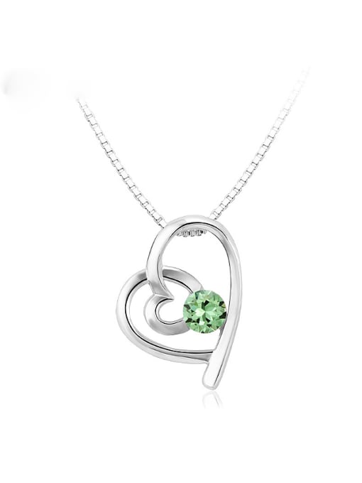 Platinum ,Olive Double Heart Shaped Austria Crystal Necklace