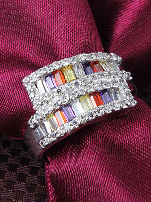 SANTIAGO Colorful White Gold Plated Geometric Zircon Ring 2