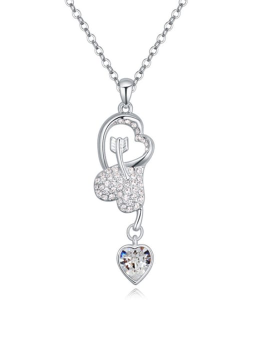White Fashion Shiny austrian Crystals Heart Pendant Alloy Necklace