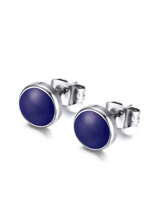 CONG All-match Blue Round Shaped Glue Stainless Steel Stud Earrings 0