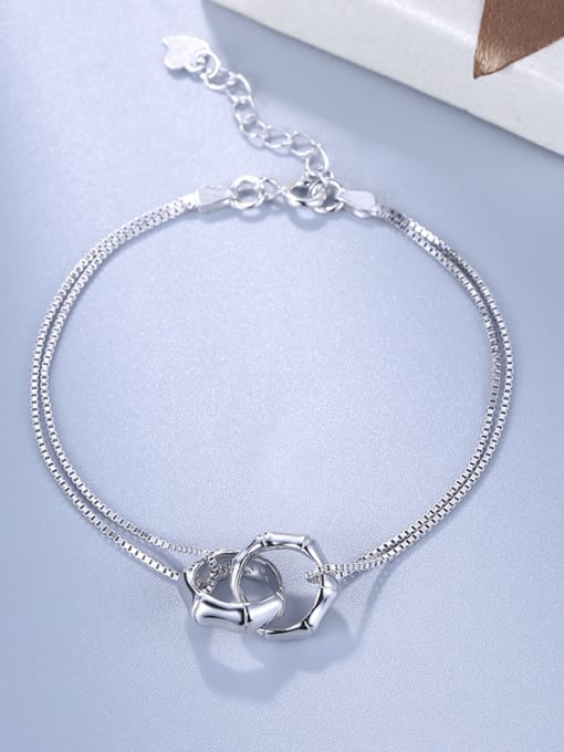 White Adjustable Length 925 Silver Ring Shaped Bracelet