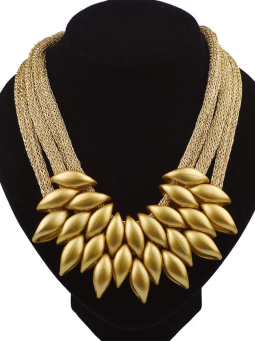 Gold Exaggerated Oval Beads Three-layer Alloy Necklace