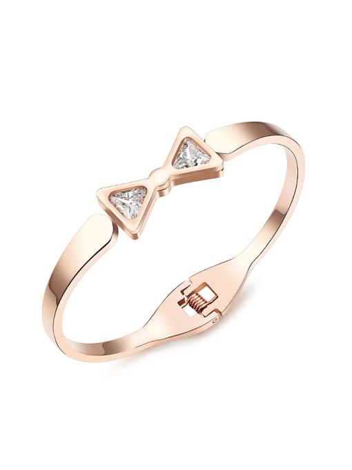 Open Sky Fashion Bowknot Zircon Rose Gold Plated Titanium Bangle