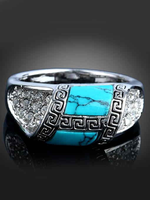 Wei Jia Personalized Retro style Turquoise stones Cubic Rhinestones Copper Ring 0