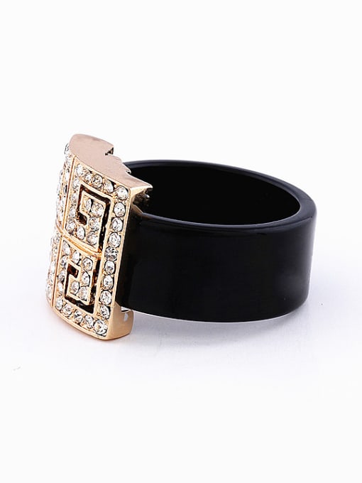 Wei Jia Retro style Cubic White Rhinestones Black Acrylic Band Alloy Ring 2