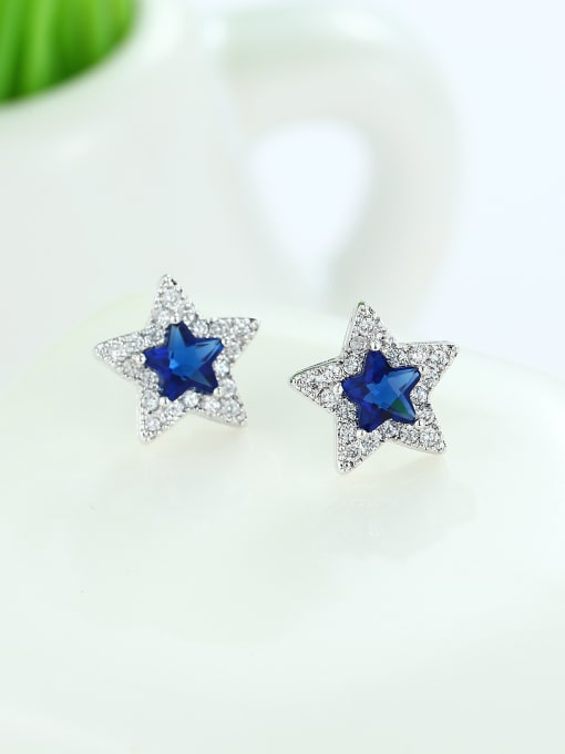 Blue Fashion AAA Zirconias-covered Star Copper Stud Earrings