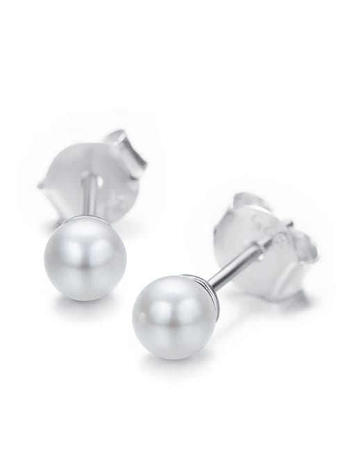 CEIDAI Simple White Artificial Pearl 925 Silver Stud Earrings 0