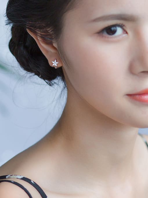Rosh Elegant Flower Shaped Shimmering Rhinestone S925 Silver Clip Earrings 1