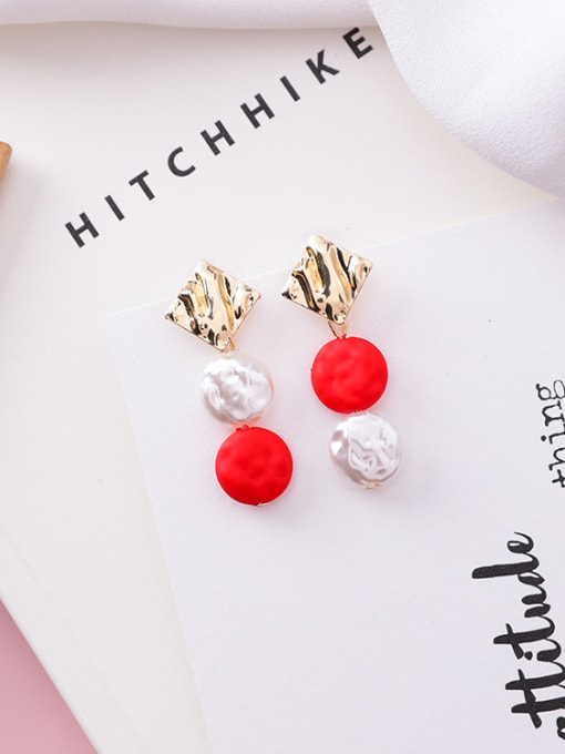 A Red (925 Silver Needle) Alloy With Gold Plated Bohemia  Imitation Pearl Oval Earrings