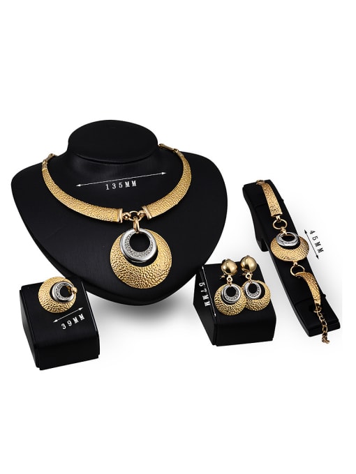 BESTIE Alloy Imitation-gold Plated Ethnic style Hollow Circle Lacquer Four Pieces CZ Jewelry Set 2