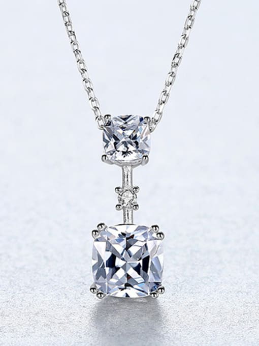 Sliver 925 Sterling Silver With Cubic Zirconia Simplistic Square Necklaces