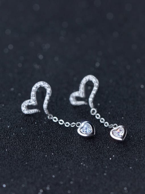 Rosh S925 silver sweet heart-shaped zircon drop earring 2