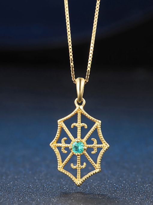 ZK Retro Style Geometric Emerald Gold Plated Pendant 2