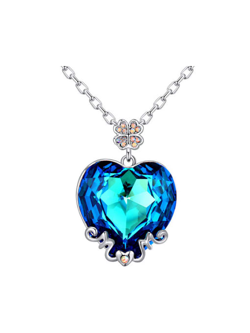 QIANZI Fashion Royal Blue Heart austrian Crystal Pendant Alloy Necklace