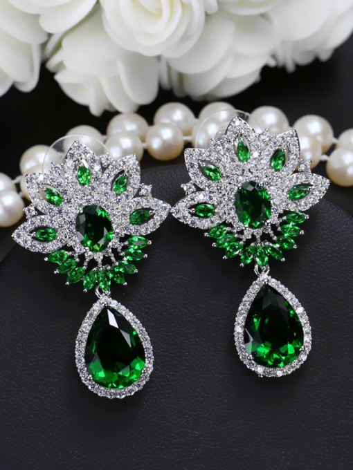 Green Flower Wedding Accessories Drop Chandelier earring