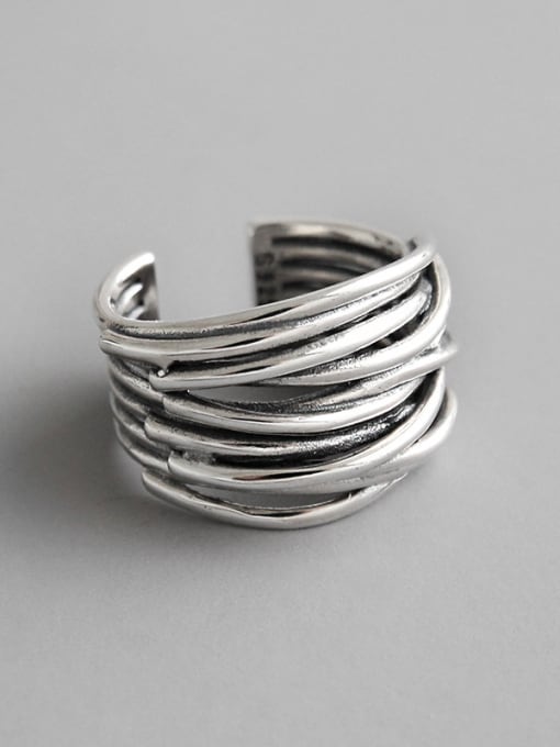 DAKA 925 Sterling Silver With Antique Silver Plated Vintage Multi-layer line free size Rings 1