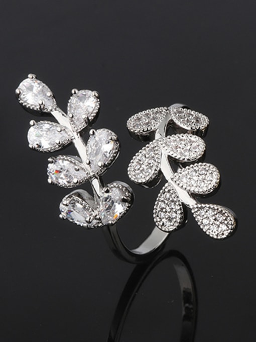 Platinum Copper With Cubic Zirconia Trendy Flower Cocktail Rings