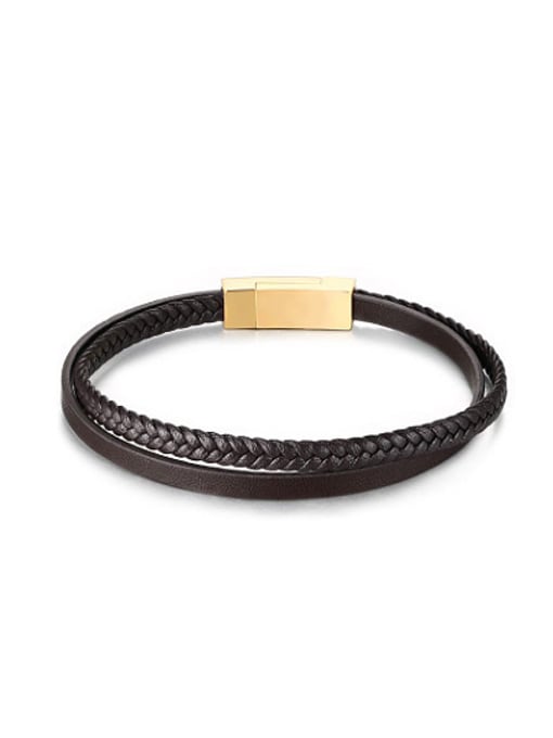 CONG High Quality Gold Plated Artificial Leather Bracelet 0