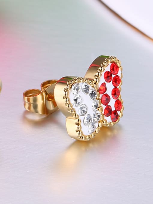 Red All-match Double Colorful Butterfly Shaped Rhinestones Stud Earrings