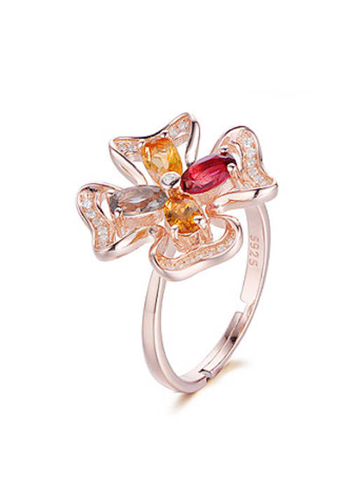 Deli Rose Gold plated Multi-color Gemstones Flowery Multistone ring 0