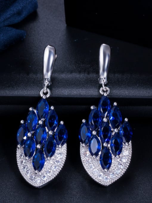 blue Copper With Platinum Plated Fashion Water Drop Cluster Earrings