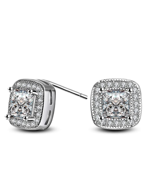 Platinum Fashionable Square Shaped Zircons Stud Earrings