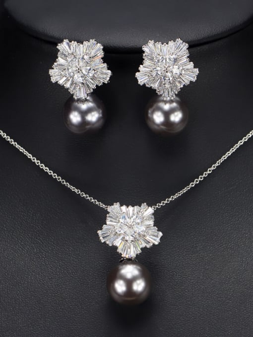 Grey Pearl Snowflake Zircon Pearl Jewelry Set
