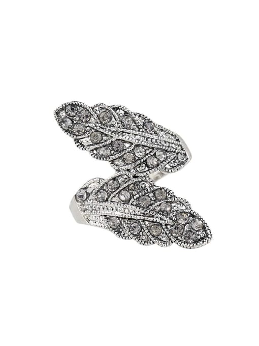 Gujin Personalized Retro style Leaves Grey Rhinestones Alloy Ring 0