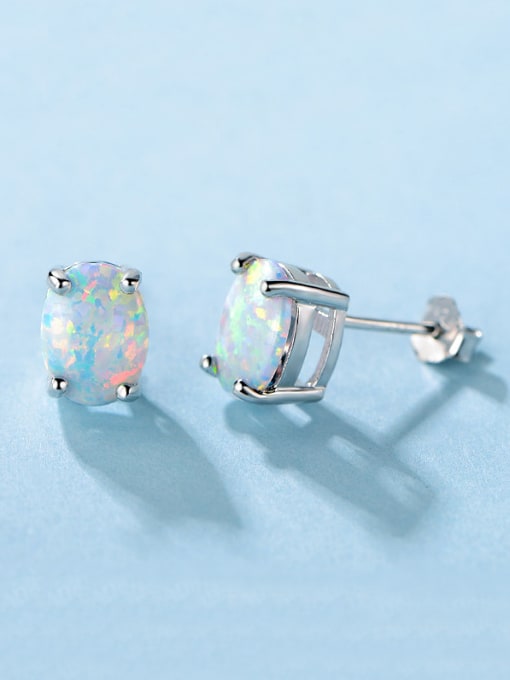White S925 Silver Opal Stone stud Earring