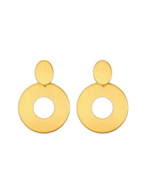 golden Trendy Matte Finished Round Shaped Titanium Drop Earrings