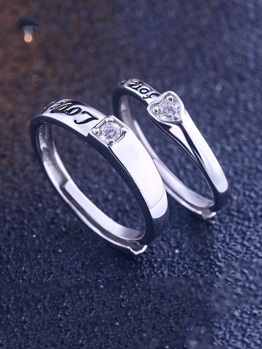 Dan 925 Sterling Silver With  Cubic Zirconia Simplistic Monogrammed  lovers Free Size Rings 1