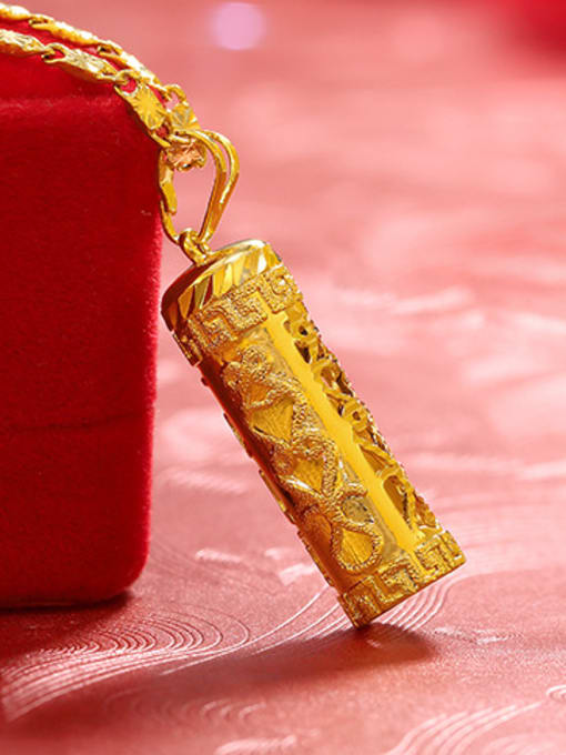 scrub Copper Alloy Gold Plated Classical Character Cylinder Necklace