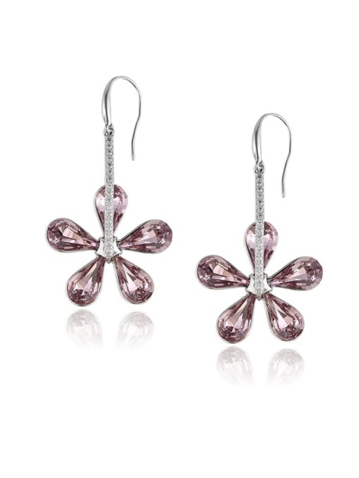 Pink Copper Alloy White Gold Plated Fashion Flower Crystal drop earring
