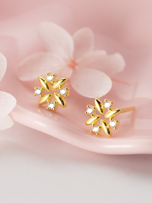 Rosh 925 Sterling Silver With Gold Plated Cute Flower Stud Earrings 1